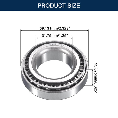 2 Pack LM67048/10 Tapered Roller Bearing Cone and Cup Set, 1.25" Bore 2.328" OD 0.625" Cup Width, Chrome Steel Taper Bearings Set, ABEC-3