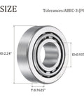 High load chrome steel tapered roller bearing cone and cup set provides reliable, smooth operation for heavy duty use, ABEC 3, size diagram