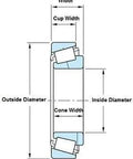Diagram of Two piece cone and cup tapered roller bearing set LM603049 LM603011 with labeled dimensions and components.