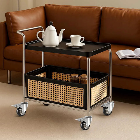 Tea trolley with expanding stem caster wheels, 3 inch, dual brake, set of 4 for tables and carts, heavy-duty polyurethane wheels.