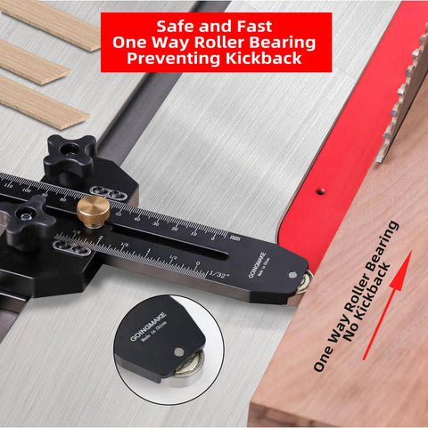 Thin Rip Jig for Table Saw and Band Saw Easy to Use Guide for Repetitive Narrow Strip Cuts in Woodworking with One Way Roller Bearing