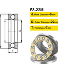 Thrust Ball Bearings, 10pcs F8-22M Miniature Plane Axial Ball Bearing 3-in-1, 8mm x 22mm x 7mm Chrome Steel Single Direction diagram