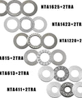 4 Sets NTA815+2TRA, thrust needle roller bearings with two washers, various sizes shown, ID 1/2", OD 15/16", metal components