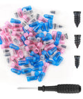 100PCS Tire Repair Kit,Self-Service Tire Screw Plug Repair Kit Includes 3-Size Plugs & Screwdrivers,Professional Screw in Tires Plugs Kits for Quick Repairing Tires Puncture with colorful plugs and screwdriver.