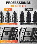 Comparison of thickened versus standard thread tire repair nails from the 20PC Tire Repair Rubber Nails Kit with 2 Sizes, 2026 New Vacuum Tire Mending Nail Kit, Screw in Tire Repair Plugs with Screwdriver, Fast Self-Service Tire Repair Tools for Car, Motorcycle, Bike (A).