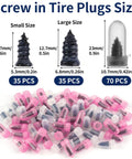 Screw in Tire Plugs, 70 Pcs Tire Repair Screws, with small and large sizes, carbon steel and rubber coating, for puncture repair.