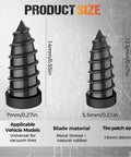 Tire Repair Rubber Nail Kit with 2 Sizes, Screw in Tire Plugs Rubber Screws, shown in two dimensions for tubeless tire repair.