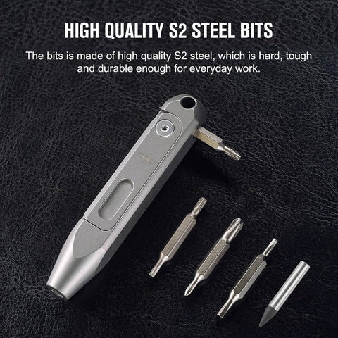 OKNIFE Otacle D1 Titanium Small EDC Multi Bit Pocket Screwdriver, 9 in 1 Mini Precision Screwdriver Set and S2 Steel Magnetic Bits displayed
