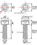 Diagram of Titanium M7 24.5mm Pitch 1.0 Bolt Spline Socket Forged Head Split Rim Wheels Screws Pack of 4 (Burnt Blue).