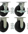 Toolbox Caster Kit - 6" Polyolefin Casters for Job Boxes - 2,800 Lbs. showing 4 casters and mounting hardware in set
