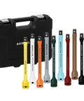 10-Piece Torque Limiting Extension Bar Set, 1/2" Drive, CR-MO, SAE Standard, color-coded bars with storage case
