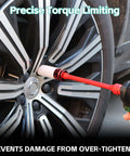 Using 10-Piece Torque Limiting Extension Bar Set on car wheel for tire repair, color-coded, 1/2" drive, 8" long, 65-150 ft-lbs, CR-MO steel