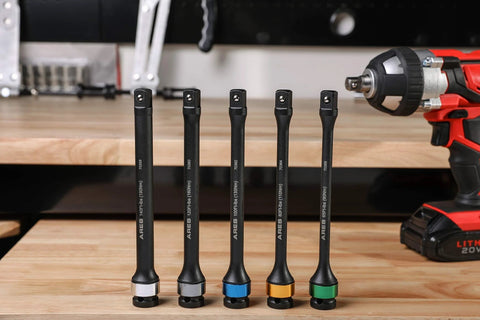 Five Foot/Pound Torque Limiting Extension Bars - Chrome Moly 1/2-Inch Drive 8-Inch Long Impact Grade Bar - Color Coded