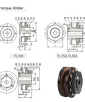Diagram and photo of TL torque limiter, friction type torque, TL200-2 TL250-1 Safety clutch TLC350(TL700-2 D32-65)