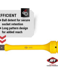 Torque Limiting Extension, 1" Drive, 400 ft/lbs, Yellow, 40409 with AFF logo and efficiency features highlighted.