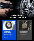 1/2 Inch Drive Torque Limiting Extension Bar, 150 ft-lb, Black, Chromoly Steel in use on car wheel
