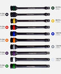 10pc 1/2" Drive Torque Limiting Extension Stick Set with 8" 65-150 ft.-lb. Impact Torque Sticks color coded for lug nut safety
