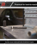 1/2in Drive 8in Long Torque Limiting Socket Extension Bar, 140 ft/lb CR-MO with Silver Color-Coded Aluminum Ring on workbench