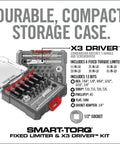 Real Avid Smart-Torq Fixed Limiter & X3 Driver Kit with storage case showing ratcheting driver, torque limiters, and bits