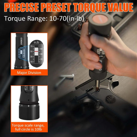Using a 49 Pcs Torque Screwdriver 10-70 Inch Pound Torque Screwdriver Set with S2 Bits & Sockets for firearm adjustment