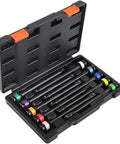 Open case displaying Torque Stick, 10 Piece 1/2" Drive Torque Limiting Extension Bar Set, 8 Inch Color-Coded 65 to 150 Ft-Lbs.