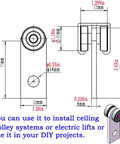 Diagram of Heavy Duty Two Bearing Trolley Assembly Set For 1-5/8 Inch Wide Strut Channel Or Taller, dimensions labeled.