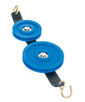 Twin plastic pulley tandem in an open frame, available in 38 and 50 mm sizes for low friction, smooth motion in lightweight systems