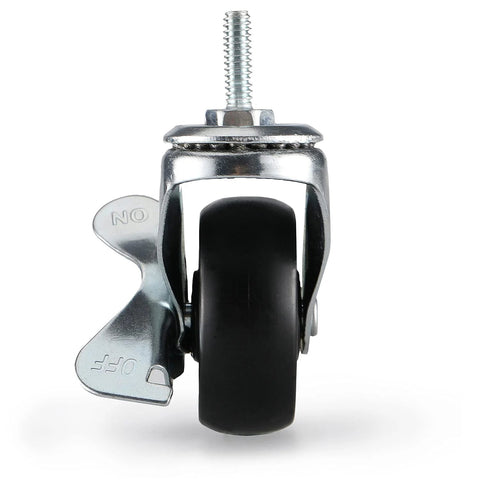 Two Inch Rubber Casters With One Quarter Twenty Threaded Stem For Carts And Wire Shelving NSF Listed Includes Two Locking And Two Non Locking Wheels With Combined Load Rating Of 360 Pounds For Four Wheels front view