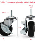 Two Inch Rubber Stem Casters For Wire Shelving And Rolling Carts Set Of Four With One Quarter Inch Threaded Stem Replacement Wheels