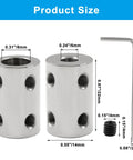 Two Piece Stainless Steel Shaft Couplings 5 Mm To 8 Mm Bore For 3D Printers Two Pack Rigid Couplers with measurements and hex key shown