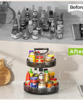 Two Tier Rotating Spice Rack Turntable For Kitchen Cabinet Pantry And Countertop, 11.4 Inch Diameter with condiments organized