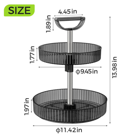Two Tier Rotating Spice Rack Turntable For Kitchen Cabinet Pantry And Countertop with adjustable height and 11.42 inch diameter