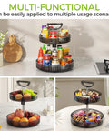 Two Tier Rotating Spice Rack Turntable For Kitchen Cabinet Pantry And Countertop with assorted condiments and snacks
