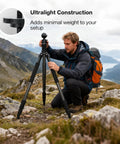 Ball Head Conversion Kit For DeathGrip Tripod with 3/8-16 Ball Head Adapter in mountainous terrain, highlighting ultralight construction.