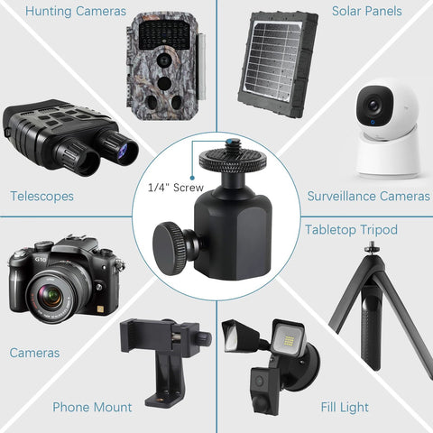 Universal Tripod Ball Head With One Quarter Inch Thread Mount 360 Degree Rotatable for Cameras and LED Light Stands