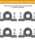 4 Pack UCP205-16 Mounted Pillow Block Ball Bearing, Bearing Steel Bearings 1" Bore with 8 Sets for Installing Bolts and Nuts