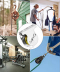 Wall Mount Pulleys, 6 Pcs 1-1/2" Ceiling Mount Single Pulley V-Groove Pulley Hardware shown in various uses.