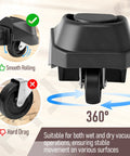 4 Pack Foot And Wheel Vacuum Caster Replacement Kit 12388 12293 shown with a close-up of heavy-duty black wheel and foot caster design.