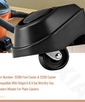 Close-up of a black caster wheel part of the Two Pack Foot Caster And 12293 Caster Kit For Plate Caster Systems Compatible With Six To Sixteen Gallon Wet And Dry Vacuums, showing design details and fit on vacuum