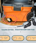 4 Pack Replacement Wet Dry Vacuum Caster Wheels Set Compatible With Ridgid Craftsman And Dewalt Vacuums, shown in packaging and installed on orange vacuum