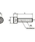 Technical diagram of ✝️ 5-PacK SVSL-M12-35 NBK Socket Head Cap Vacuum Vented Screws with ventilation hole, SUS316L, M12 length 35mm