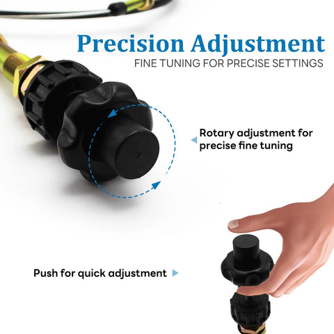 Close-up of 6 ft Vernier Adjustable Lock Cable showing rotary adjustment for precise throttle control in machinery.