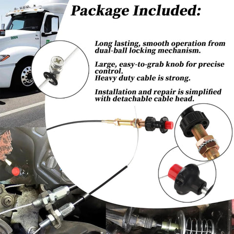 6 Ft Vernier Adjustable Locking Throttle Cable For PTO And Dump Applications With Stainless Core Heavy Duty Precision Control