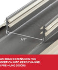 Vinyl Concealed Kerf/Channel Fit Under Door Seal close-up, 7/8" rigid extensions, easy-to-install draft stopper, energy-saving.