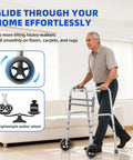 Replacement Heavy Duty Aluminum Caster Wheels For Standard Walker Aids With Non Slip Foot Pads, wheels shown on walker
