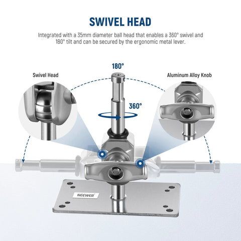 Wall And Ceiling Mount Bracket With Five Eighth Inch Stud And 360 Degree Swivel Ball Head showing swivel head details