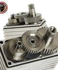 Close-up of 56KG Waterproof Brushless High Torque HV Ultra Fast Digital Servo Full Metal Gears for RC CAR. Visible metal gears.