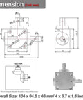Technical drawing and dimensions of Waterproof 1 To 1 Right Angle Gearbox 1.5 Module 20 Teeth 90 Degree Drive for outdoor projects
