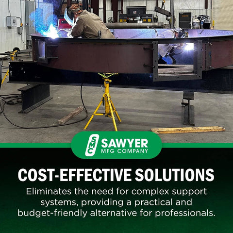 Folding V Head Pipe Stand - Heavy Duty Steel Tripod Welding Jack Stand for Pipe Support in use at a workshop