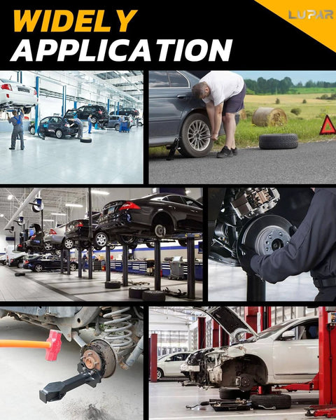 Collage showing various applications of Wheel Bearing Hub Removal Tools Kit Compatible with All Axle Bolt Hubs 5, 6, 8 Lug Hubs Buster Puller.